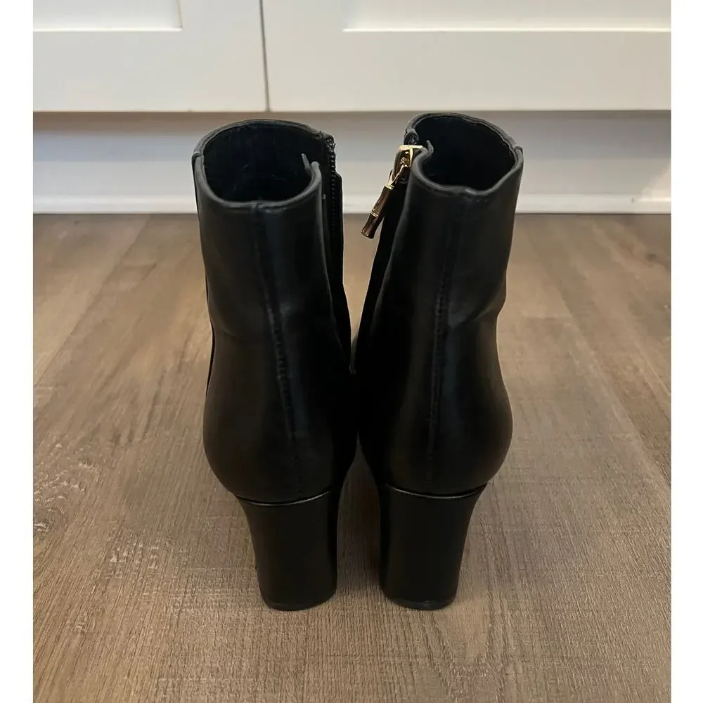 J McLaughlin Black Leather Squared-toed Heeled Ankle Boots